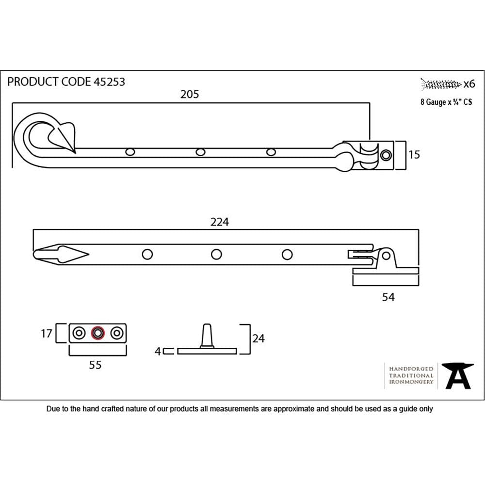 From The Anvil Window Furniture Pewter Patina / 8"/200mm From The Anvil - Pewter 8" Shropshire Window Stay