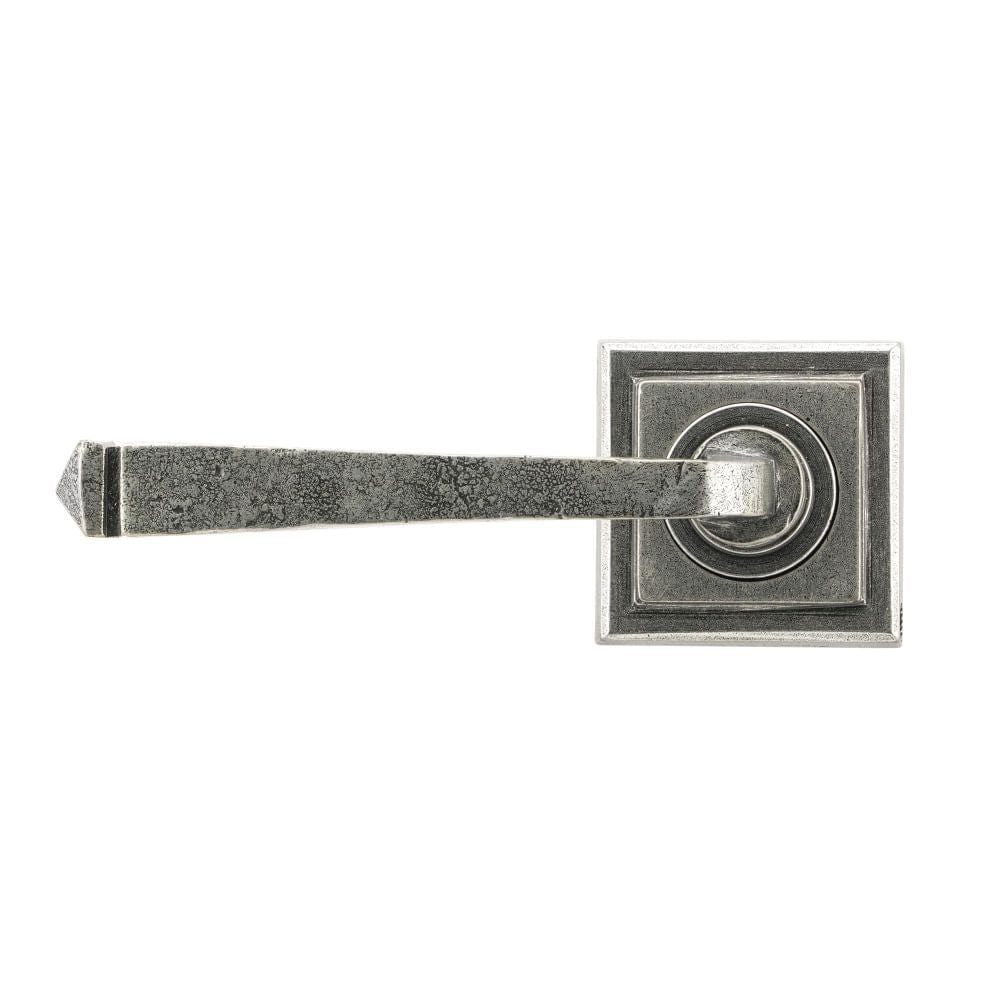 From The Anvil Door Furniture Pewter Patina / Square Rose From The Anvil - Pewter Avon Round Lever on Rose Set (Square) - Unsprung