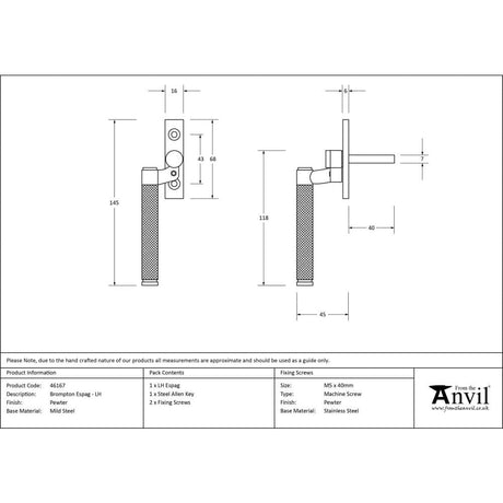 From The Anvil Window Furniture Pewter Patina / Left Hand / Yes From The Anvil - Pewter Brompton Espag - LH
