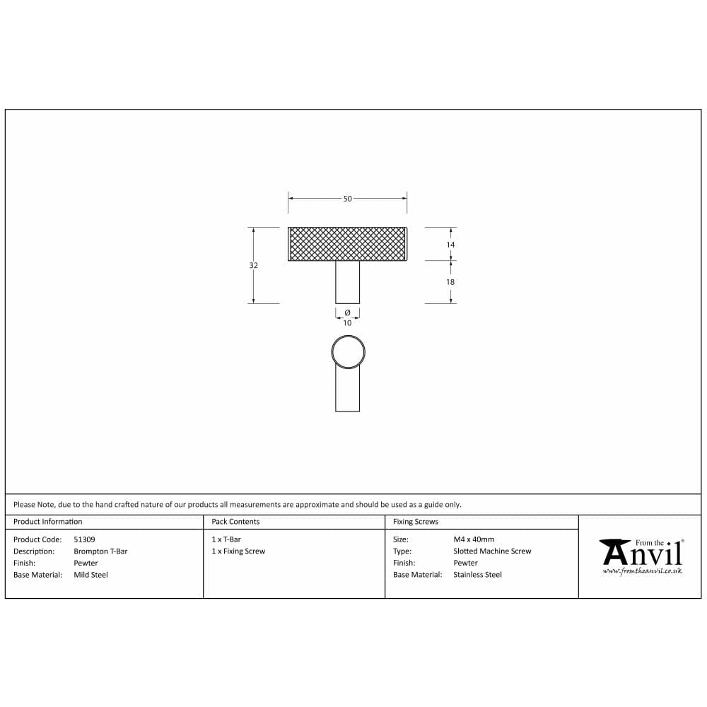 From The Anvil Cabinet Hardware Pewter Patina / Cabinet T-Pulls From The Anvil - Pewter Brompton T-Bar