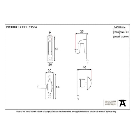 From The Anvil Cabinet Hardware Pewter Patina / Cabinet Turn Catch From The Anvil - Pewter Cupboard Turn