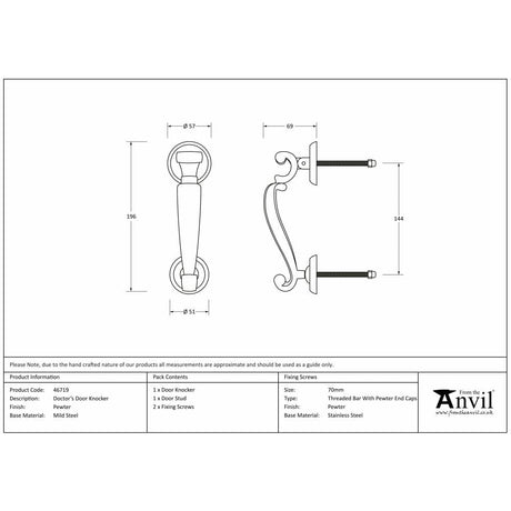 From The Anvil Door Furniture Pewter Patina / Doctors Door Knocker From The Anvil - Pewter Doctors Door Knocker