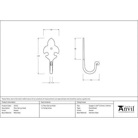 From The Anvil Accessories Pewter Patina / Single Coat Hooks From The Anvil - Pewter Fleur-De-Lys Coat Hook