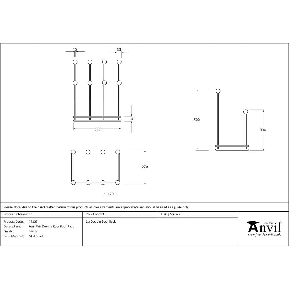 From The Anvil Home & Garden Pewter Patina / Boot Racks From The Anvil - Pewter Four Pair Boot Rack