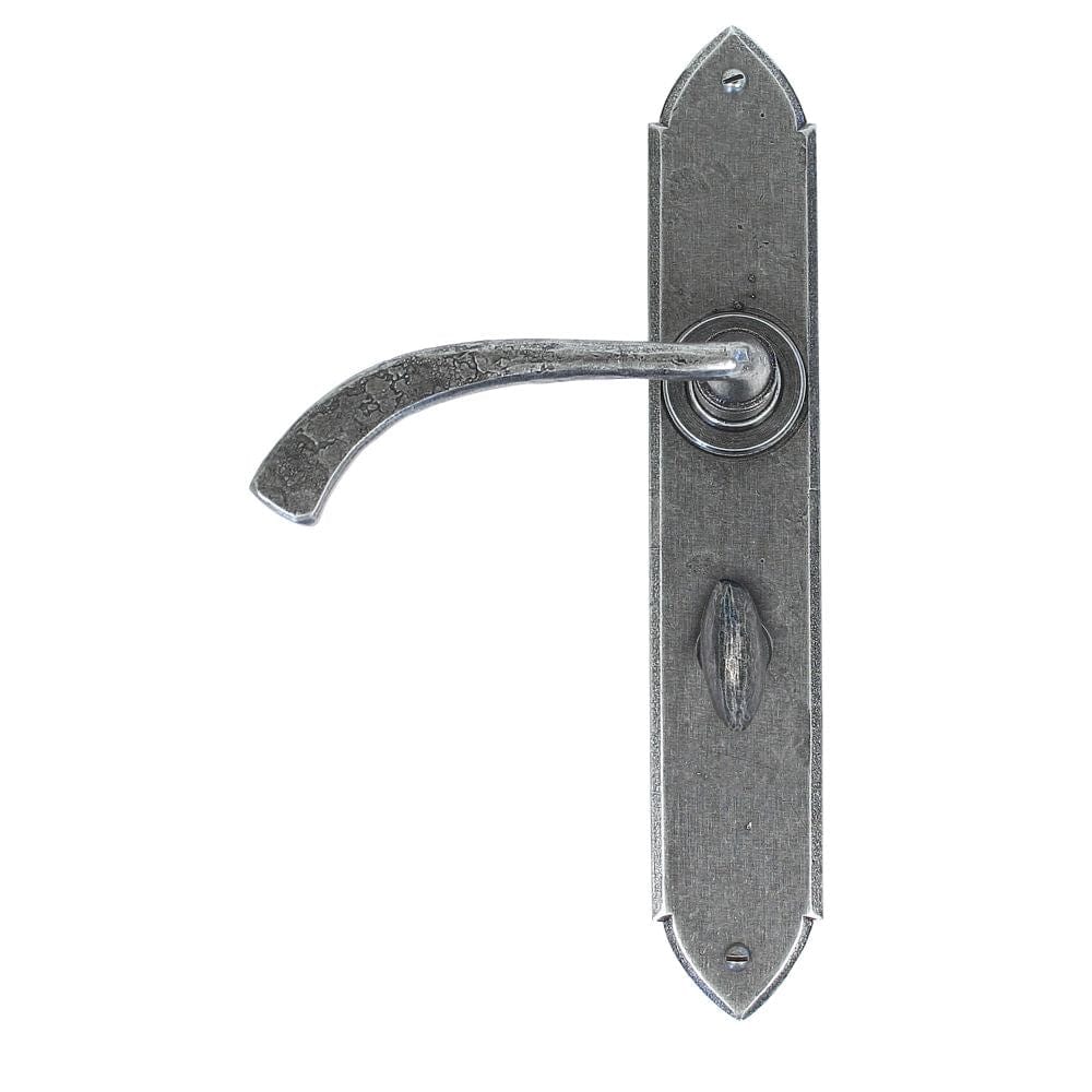 From The Anvil Door Furniture Pewter Patina / Bathroom Lock Handles From The Anvil - Pewter Gothic Curved Sprung Lever Bathroom Set