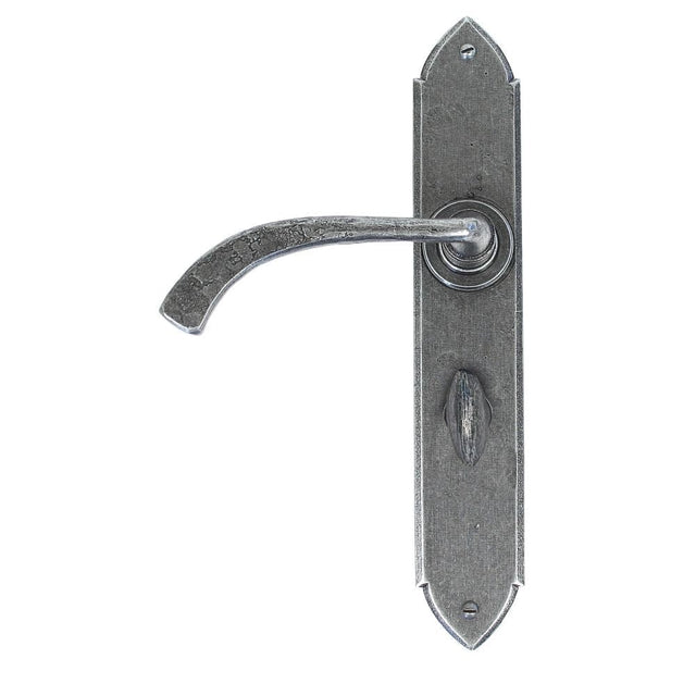 From The Anvil Door Furniture Pewter Patina / Bathroom Lock Handles From The Anvil - Pewter Gothic Curved Sprung Lever Bathroom Set