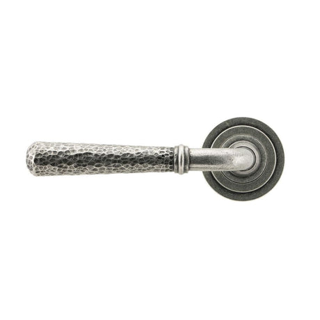 From The Anvil Door Furniture Pewter Patina / Round Rose From The Anvil - Pewter Hammered Newbury Lever on Rose Set (Art Deco) - Unsprung