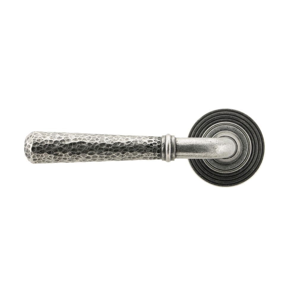 From The Anvil Door Furniture Pewter Patina / Round Rose From The Anvil - Pewter Hammered Newbury Lever on Rose Set (Beehive)
