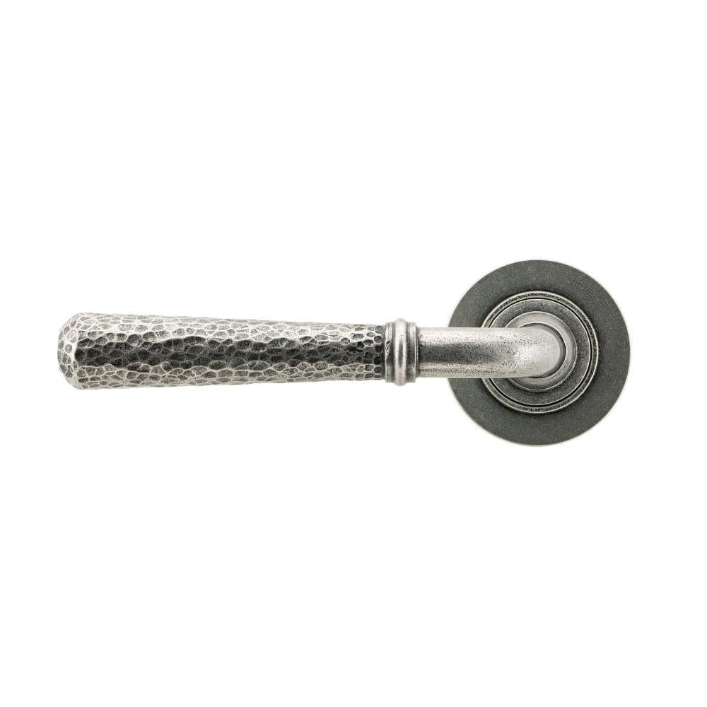 From The Anvil Door Furniture Pewter Patina / Round Rose From The Anvil - Pewter Hammered Newbury Lever on Rose Set (Plain)