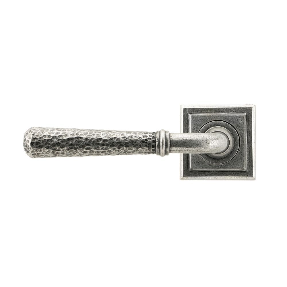 From The Anvil Door Furniture Pewter Patina / Square Rose From The Anvil - Pewter Hammered Newbury Lever on Rose Set (Square)