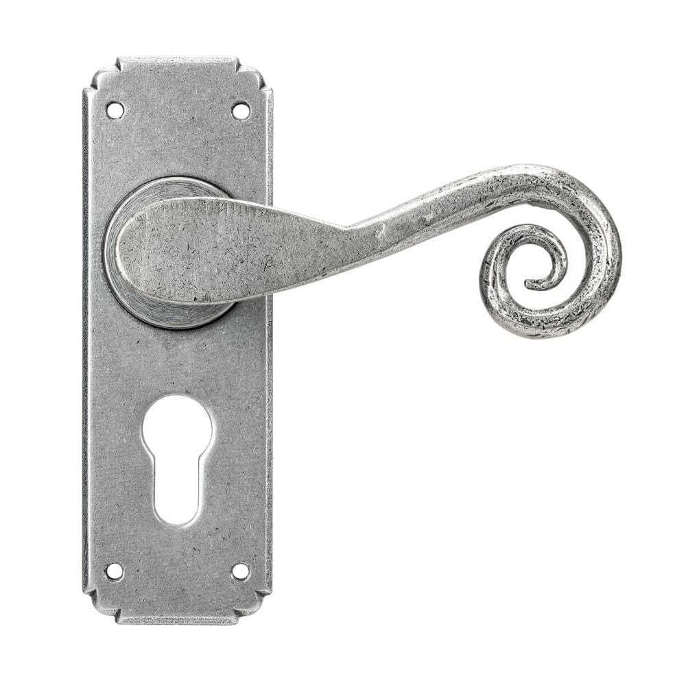 From The Anvil Door Furniture Pewter Patina / Euro Profile Lock Handles From The Anvil - Pewter Monkeytail Lever Euro Lock Set