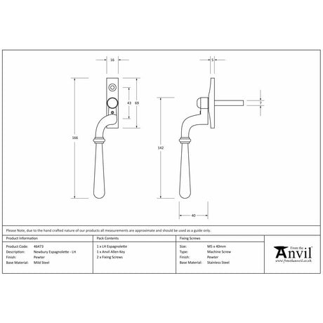 From The Anvil Window Furniture Pewter Patina / Left Hand / Yes From The Anvil - Pewter Newbury Espag - LH