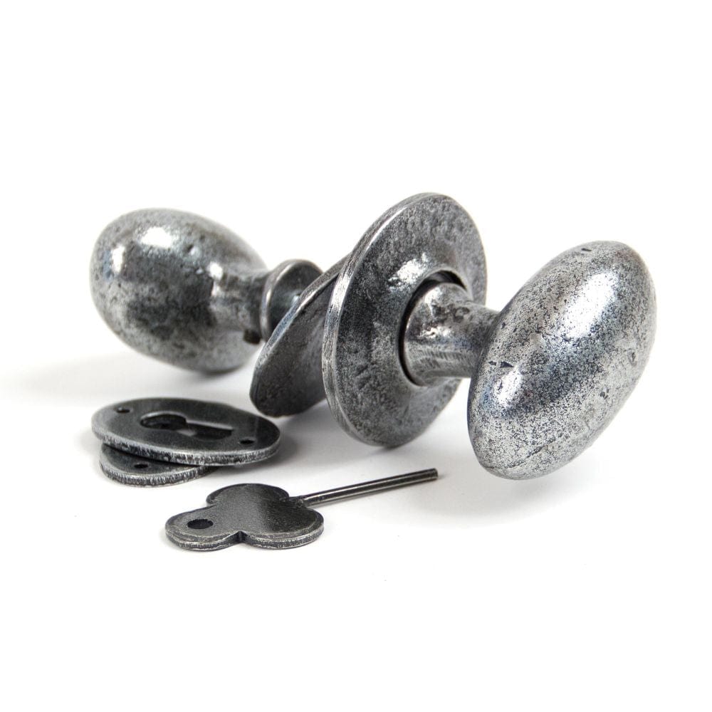 From The Anvil Door Furniture Pewter Patina / Mortice/Rim Knobs From The Anvil - Pewter Oval Mortice/Rim Knob Set