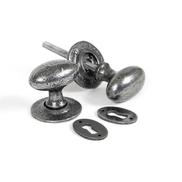 From The Anvil Door Furniture Pewter Patina / Mortice/Rim Knobs From The Anvil - Pewter Oval Mortice/Rim Knob Set