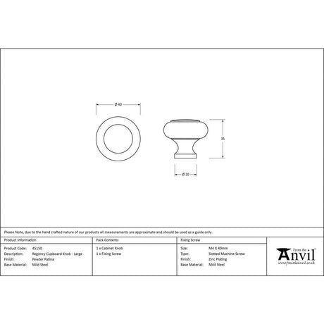 From The Anvil Cabinet Hardware Pewter Patina / Cabinet Knobs / Large From The Anvil - Pewter Regency Cabinet Knob - Large