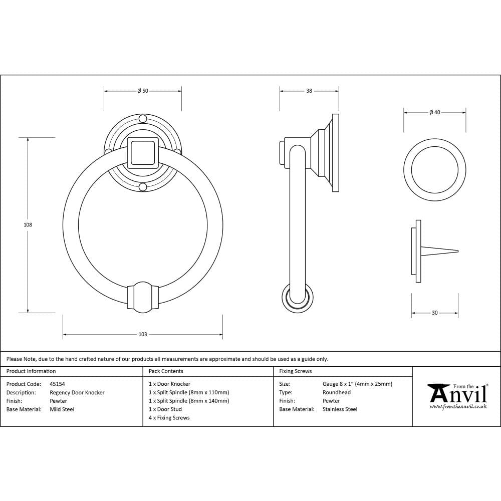 From The Anvil Door Furniture Pewter Patina From The Anvil - Pewter Regency Door Knocker