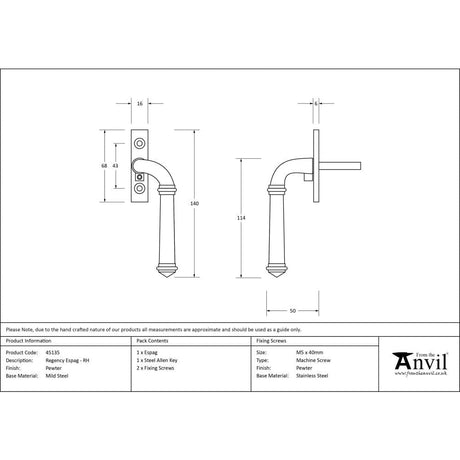 From The Anvil Window Furniture Pewter Patina / Right Hand / Yes From The Anvil - Pewter Regency Espag - RH