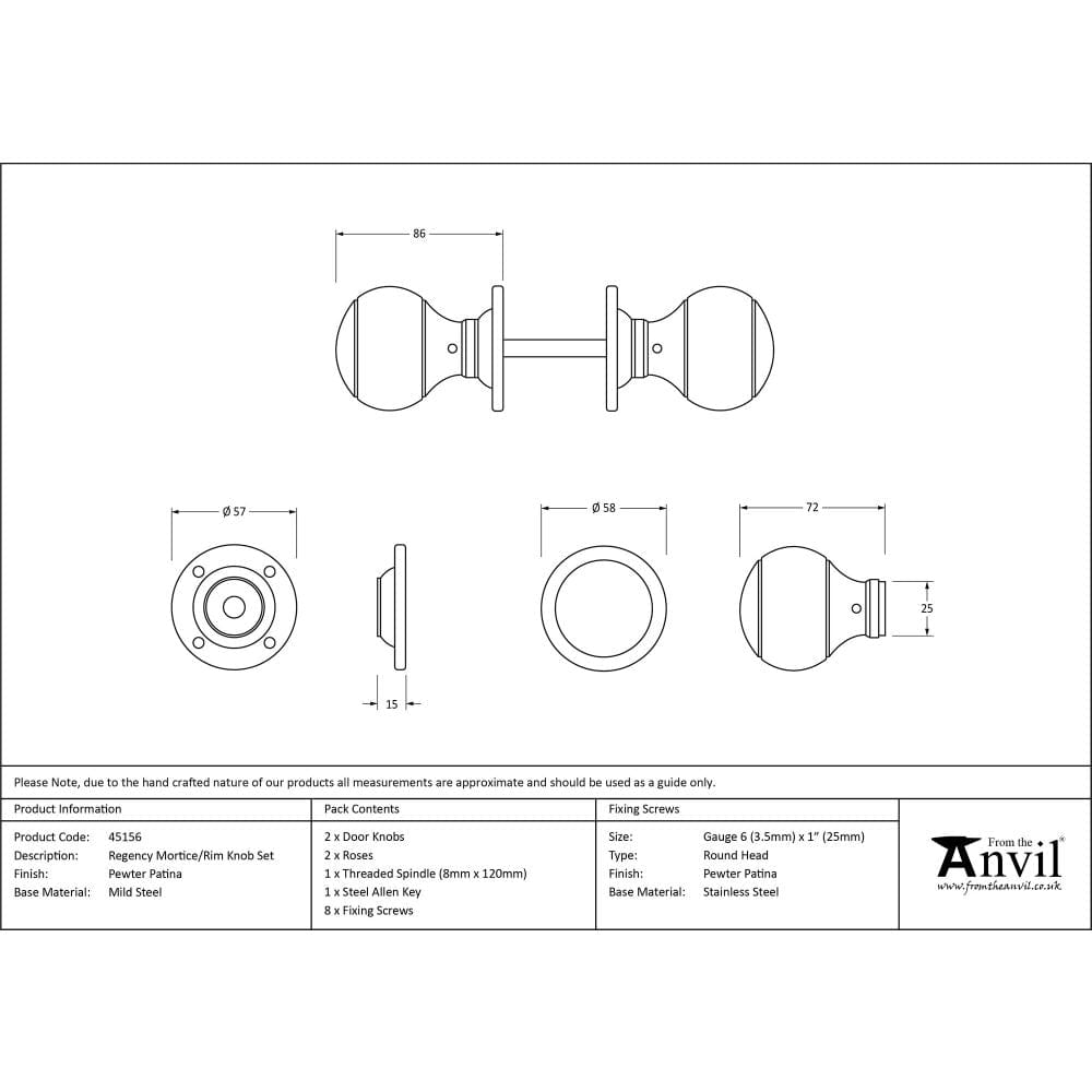 From The Anvil Door Furniture Pewter Patina / Mortice/Rim Knobs From The Anvil - Pewter Regency Mortice/Rim Knob Set