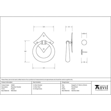 From The Anvil Door Furniture Pewter Patina / Ring Door Knocker From The Anvil - Pewter Ring Door Knocker