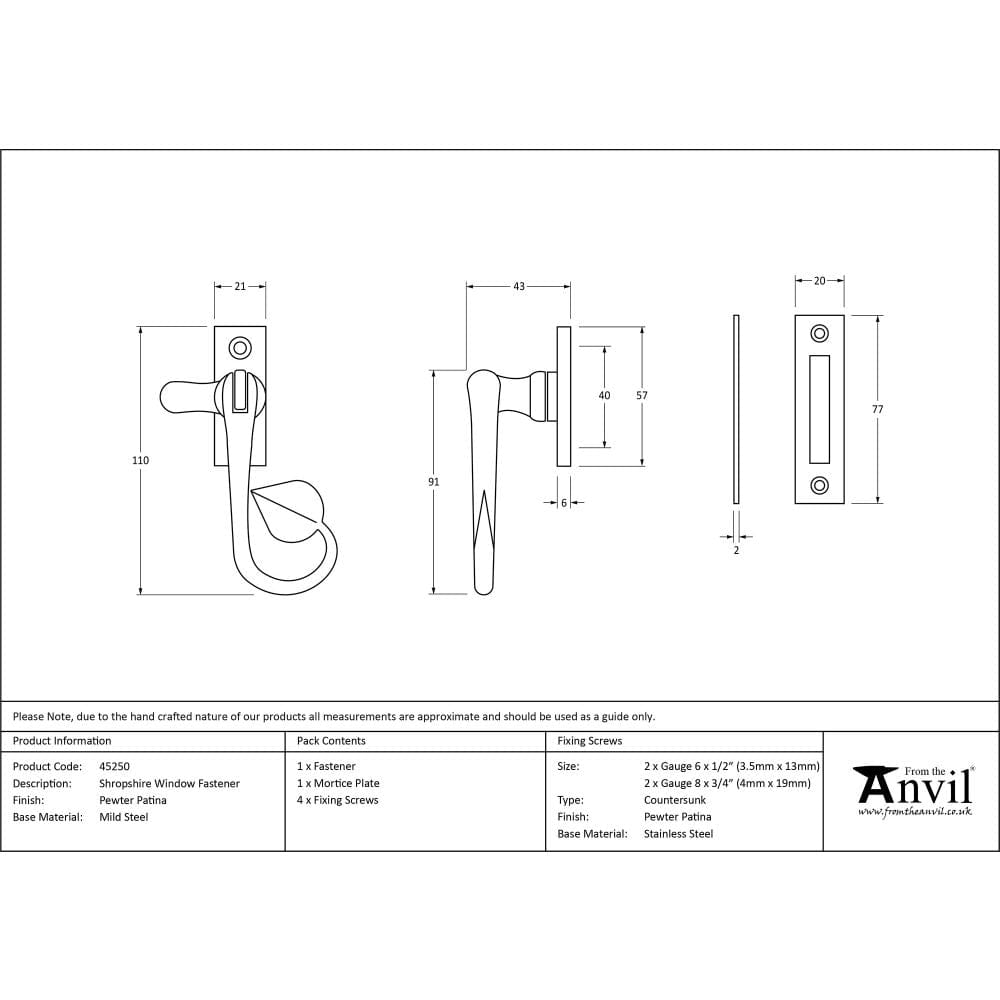 From The Anvil Window Furniture Pewter Patina / No / Night Vent From The Anvil - Pewter Shropshire Window Fastener