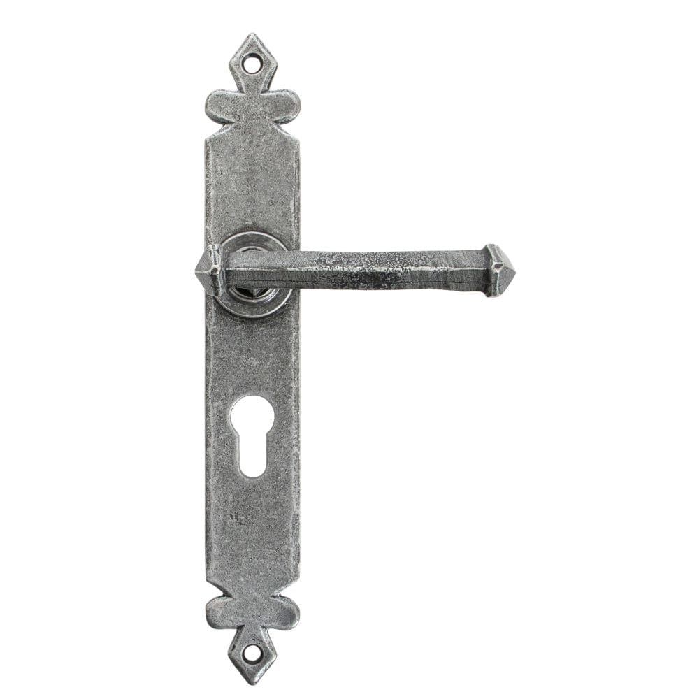 From The Anvil Door Furniture Pewter Patina / Euro Profile Lock Handles From The Anvil - Pewter Tudor Lever Euro Lock Set