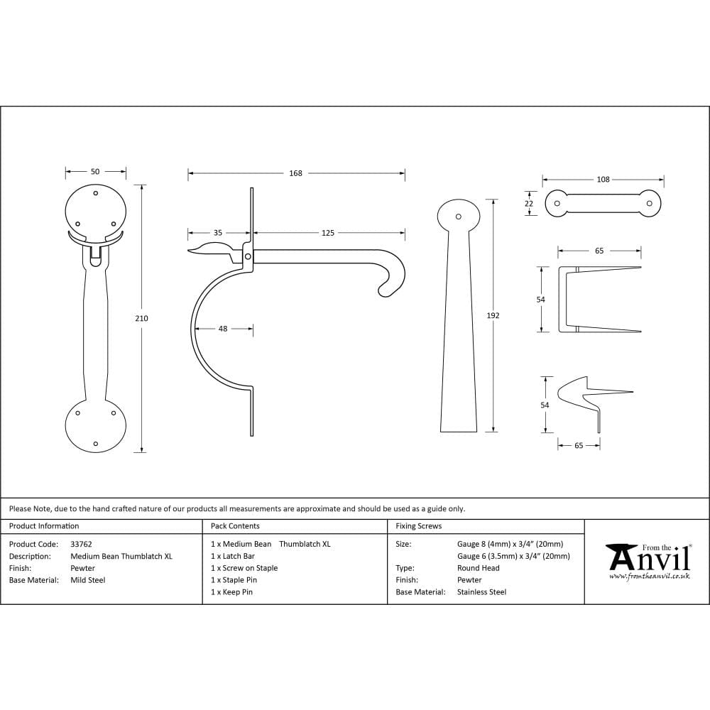 From The Anvil Door Furniture Pewter Patina / Thumb Latch From The Anvil - Pewter XL Medium Bean Thumblatch