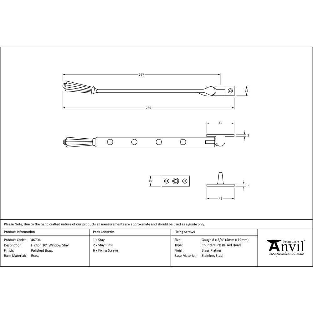 From The Anvil Window Furniture Polished Brass / 10"/250mm From The Anvil - Polished Brass 10" Hinton Stay