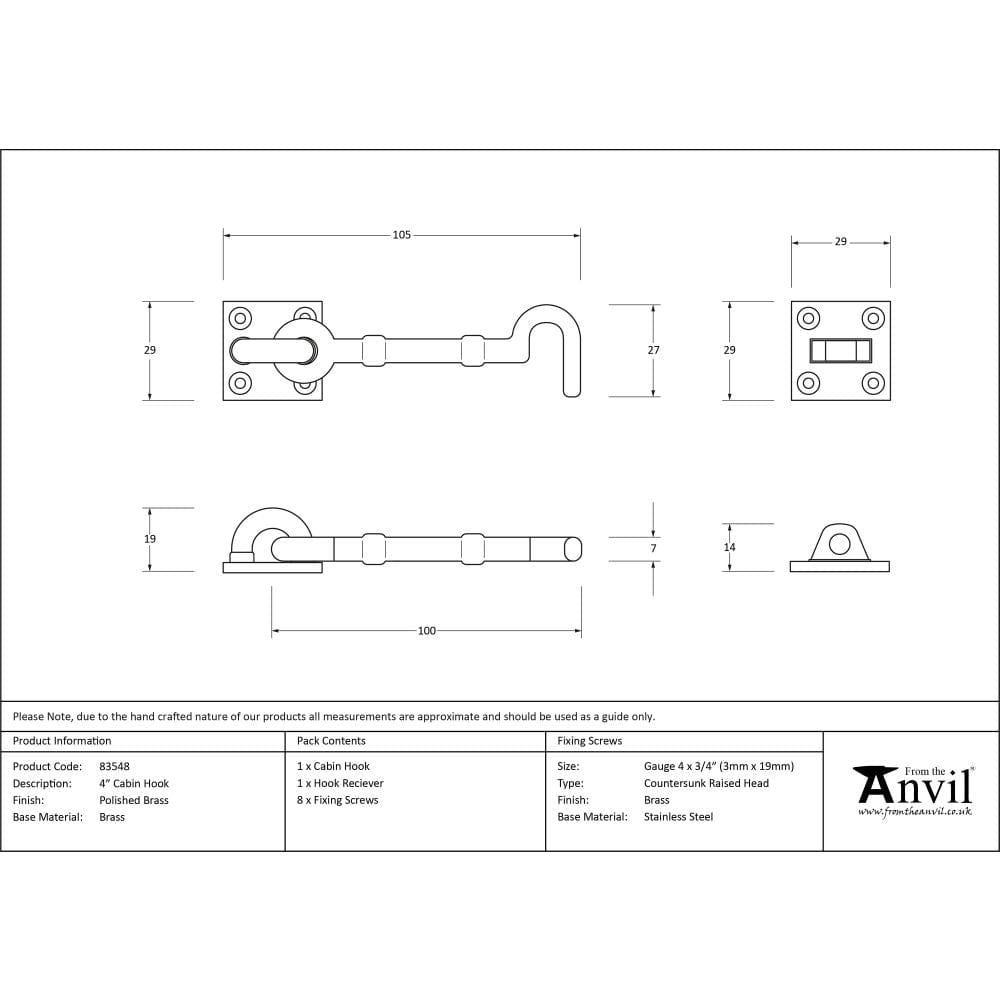 From The Anvil Accessories Polished Brass / Cabin Hooks / 4" / 100mm From The Anvil - Polished Brass 4" Cabin Hook