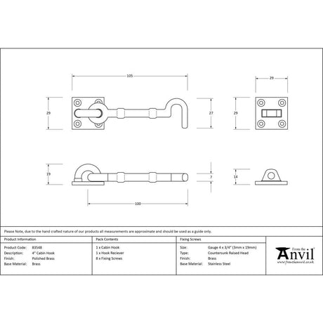 From The Anvil Accessories Polished Brass / Cabin Hooks / 4" / 100mm From The Anvil - Polished Brass 4" Cabin Hook