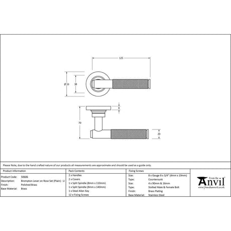 From The Anvil Door Furniture Polished Brass / Round Rose From The Anvil - Polished Brass Brompton Lever on Rose Set (Plain) - Unsprung
