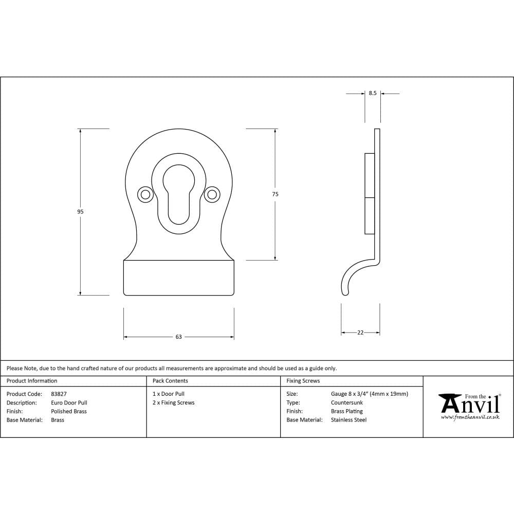 From The Anvil Door Furniture Polished Brass / Euro Profile Cylinder Pull From The Anvil - Polished Brass Euro Door Pull