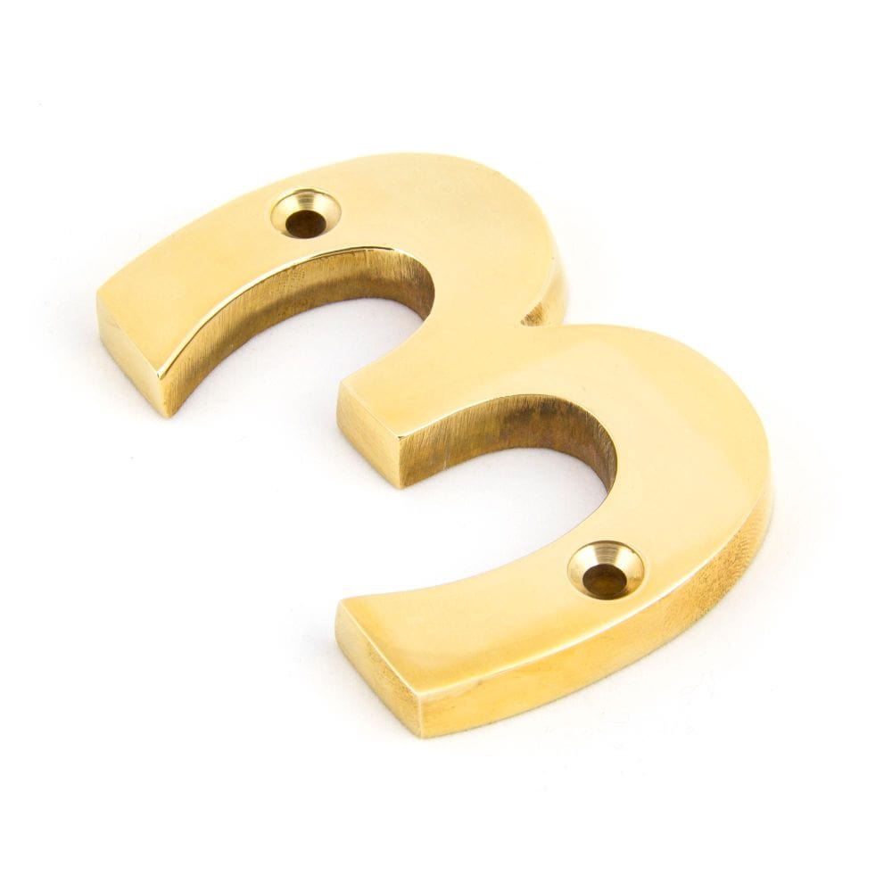 From The Anvil Door Furniture Polished Brass / Numerals / 3 From The Anvil - Polished Brass Numeral 3
