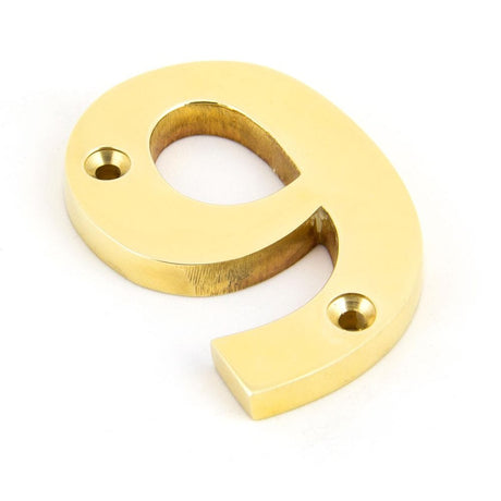 From The Anvil Door Furniture Polished Brass / Numerals / 9 From The Anvil - Polished Brass Numeral 9