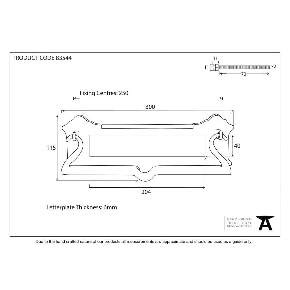 From The Anvil Door Furniture Polished Brass / Postal Knockers / 300 x 115mm From The Anvil - Polished Brass Postal Letter Plate
