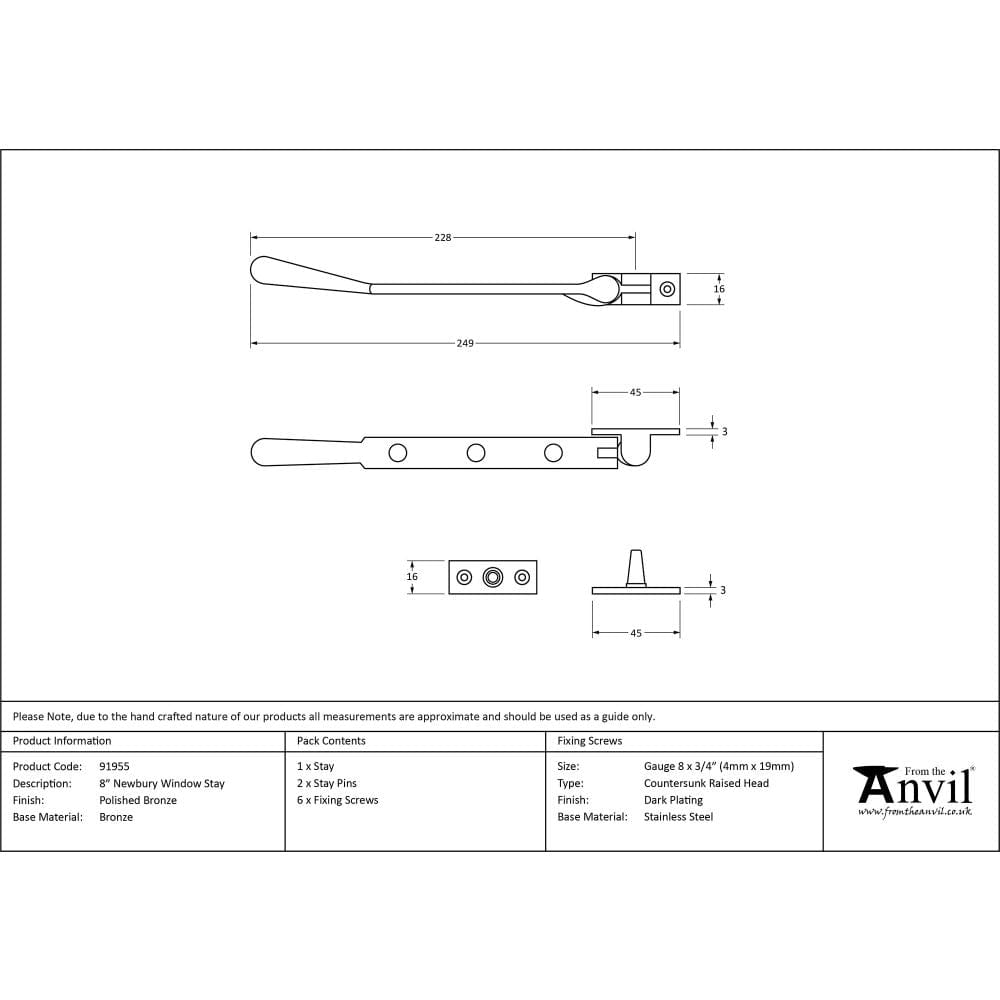 From The Anvil Window Furniture Polished Bronze / 8"/200mm From The Anvil - Polished Bronze 8" Newbury Stay