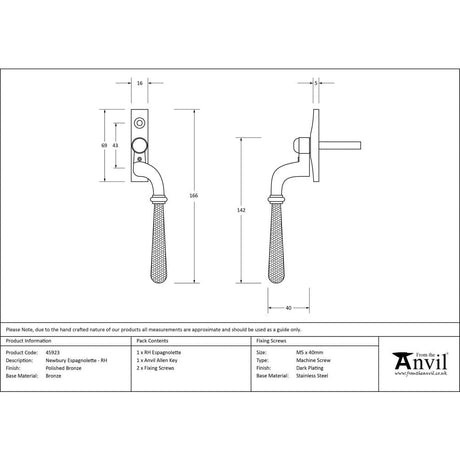 From The Anvil Window Furniture Polished Bronze / Right Hand / Yes From The Anvil - Polished Bronze Hammered Newbury Espag - RH