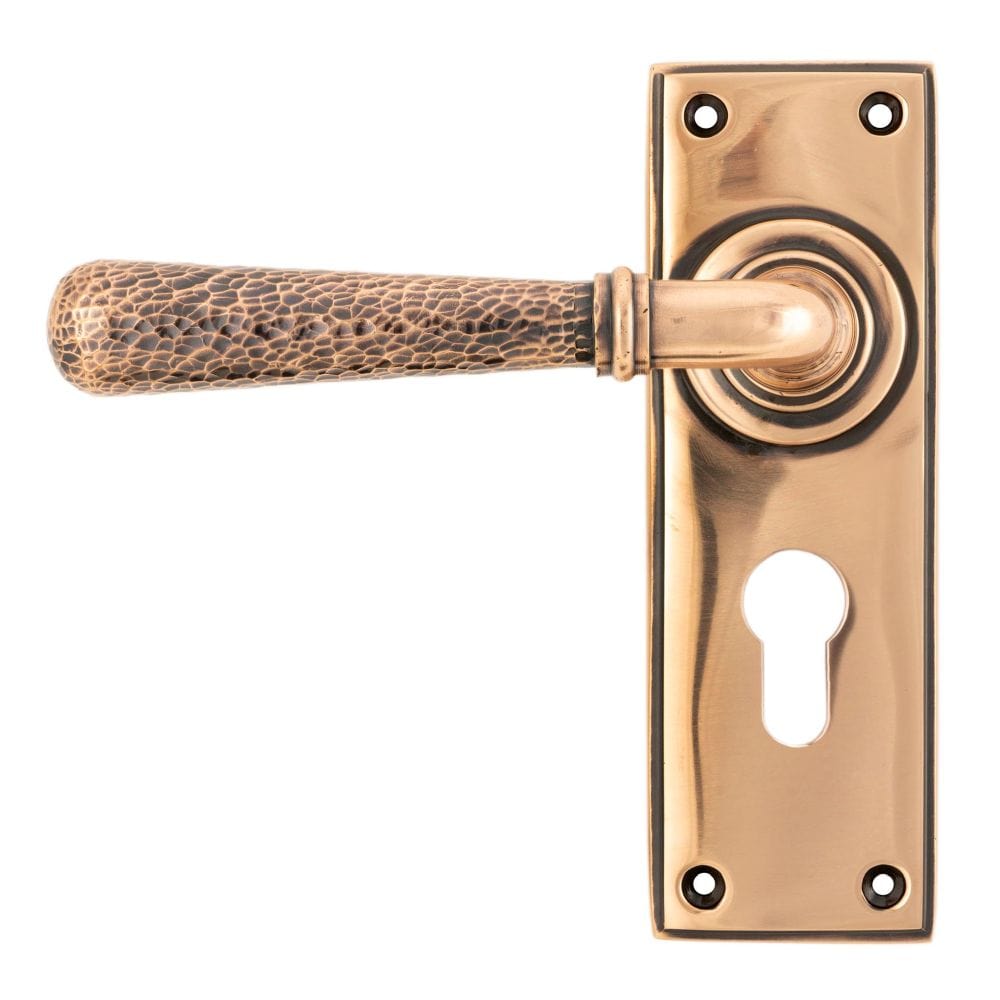 From The Anvil Door Furniture Polished Bronze / Euro Profile Lock Handles From The Anvil - Polished Bronze Hammered Newbury Lever Euro Lock Set