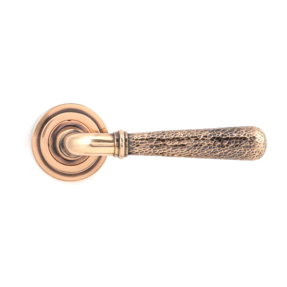 From The Anvil Door Furniture Polished Bronze / Round Rose From The Anvil - Polished Bronze Hammered Newbury Lever on Rose Set (Art Deco) - Unsprung