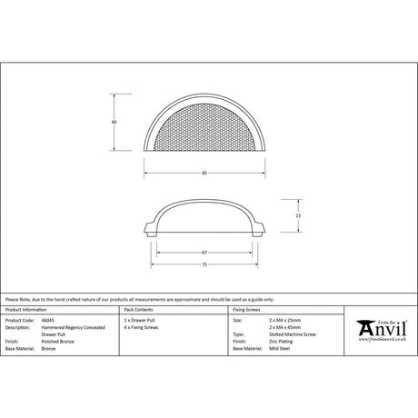 From The Anvil Cabinet Hardware Polished Bronze / Cabinet Cup Pulls From The Anvil - Polished Bronze Hammered Regency Concealed Drawer Pull
