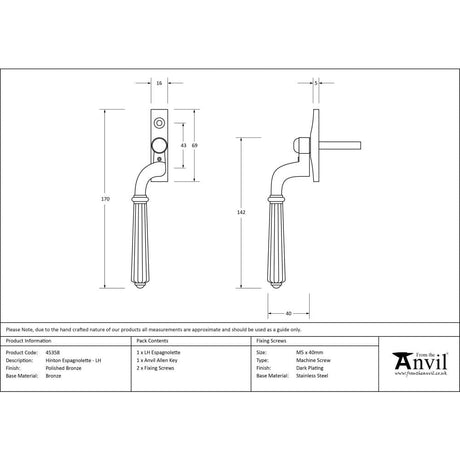 From The Anvil Window Furniture Polished Bronze / Left Hand / Yes From The Anvil - Polished Bronze Hinton Espag - LH