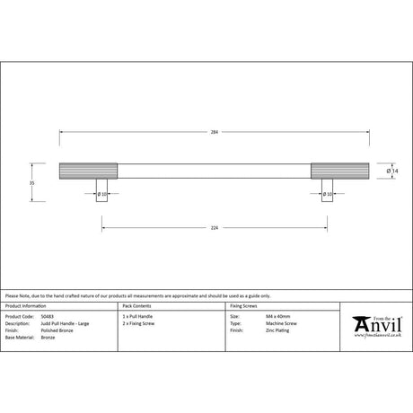 From The Anvil Cabinet Hardware Polished Bronze / Cabinet Pull Handles / Large From The Anvil - Polished Bronze Judd Pull Handle - Large