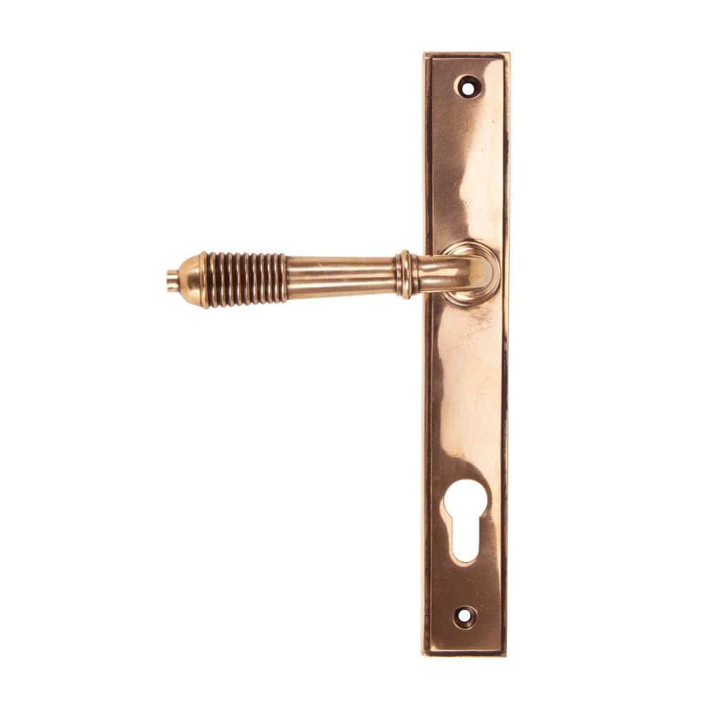 From The Anvil Door Furniture Polished Bronze / Multi Point Lock Set / 92mm c/c From The Anvil - Polished Bronze Reeded Slimline Lever Espag. Lock