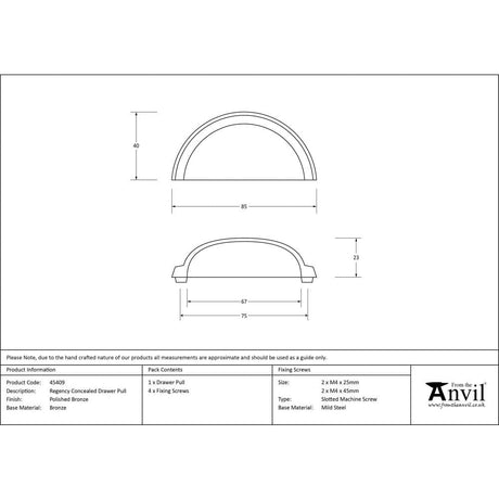 From The Anvil Cabinet Hardware Polished Bronze / Cabinet Cup Pulls From The Anvil - Polished Bronze Regency Concealed Drawer Pull