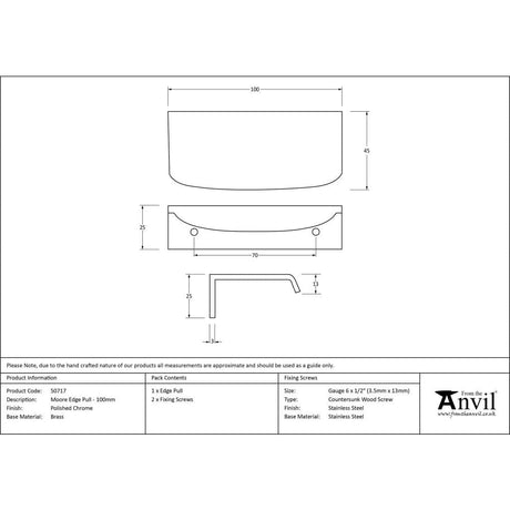 From The Anvil Cabinet Hardware Polished Chrome / Edge Pull / 100mm From The Anvil - Polished Chrome 100mm Moore Edge Pull