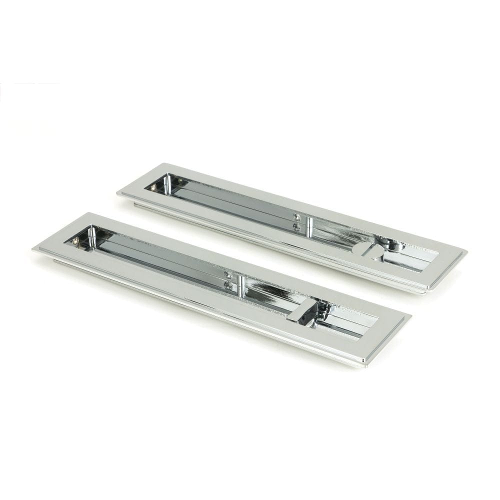From The Anvil Door Furniture Polished Chrome / Rectangular Flush Pull (Privacy) / Rectangular From The Anvil - Polished Chrome 250mm Art Deco Rectangular Pull -Privacy Set