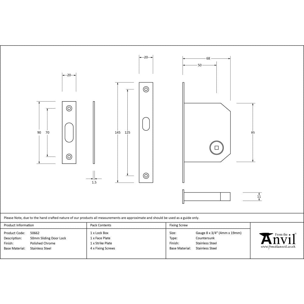 From The Anvil Locks & Latches Polished Chrome / Sliding Door Locks From The Anvil - Polished Chrome 50mm Sliding Door Lock