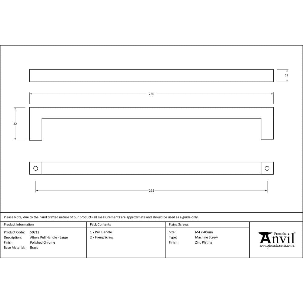 From The Anvil Cabinet Hardware Polished Chrome / Cabinet Pull Handles / Large From The Anvil - Polished Chrome Albers Pull Handle - Large