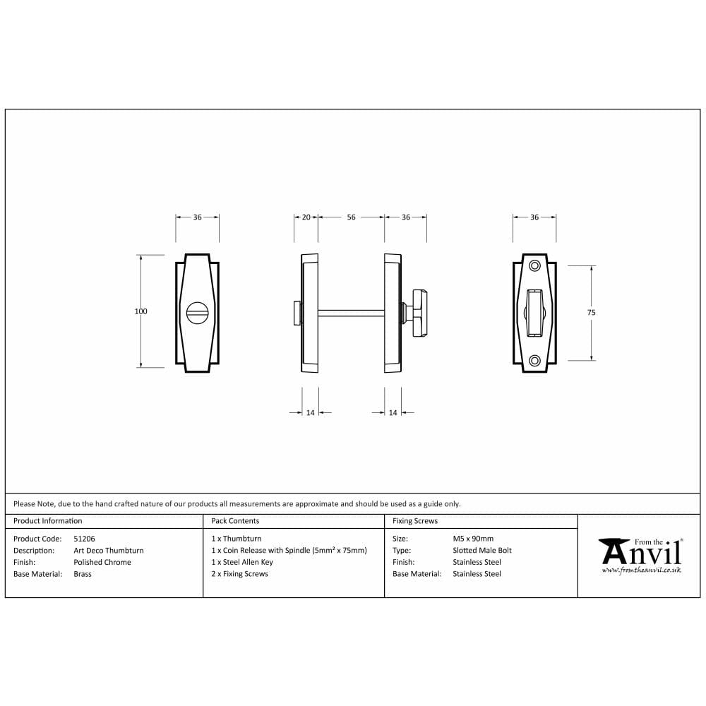 From The Anvil Door Furniture Polished Chrome / No From The Anvil - Polished Chrome Art Deco Thumbturn