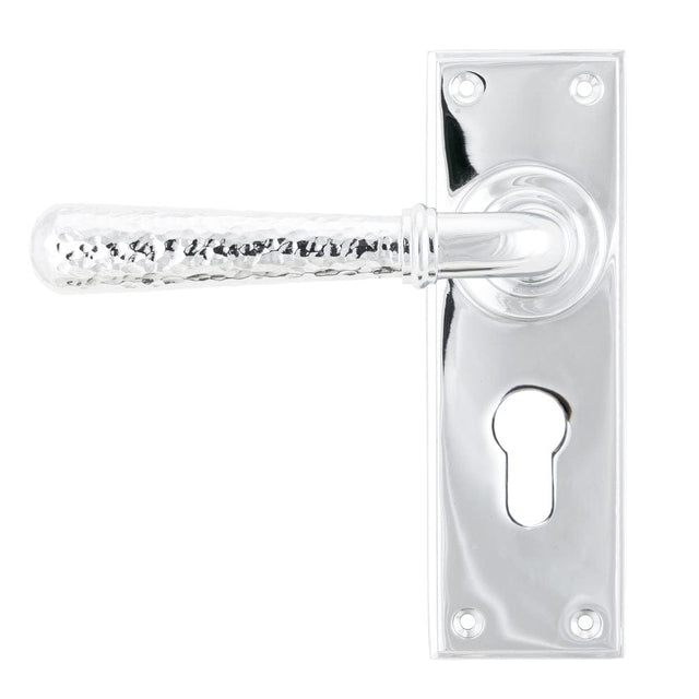 From The Anvil Door Furniture Polished Chrome / Euro Profile Lock Handles From The Anvil - Polished Chrome Hammered Newbury Lever Euro Lock Set