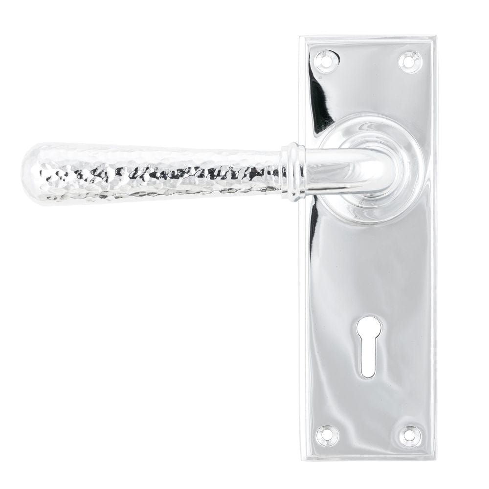 From The Anvil Door Furniture Polished Chrome / Std. Lock Handles From The Anvil - Polished Chrome Hammered Newbury Lever Lock Set